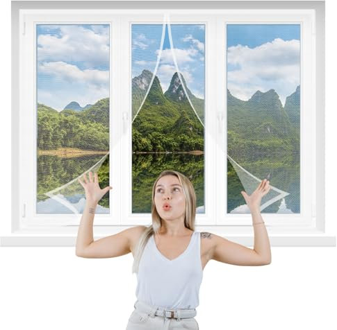 Fliegengitter für Fenster mit 210x80cm Weiß Fliegennetz Insektenschutz Netz mit Selbstklebeband Fliegengitter Moskitonetze für Fenster schützen die Familie vor Insekten