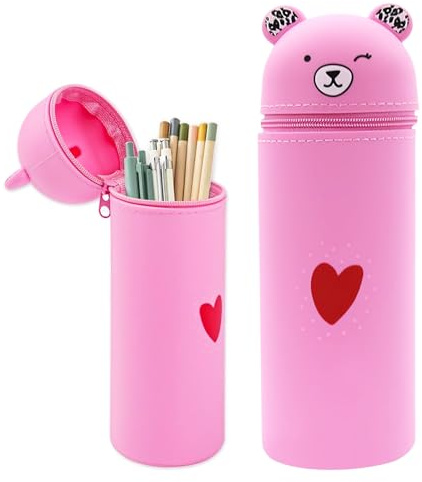 KUIZHEN Legami Silikon Federmäppchen, Kawaii 2-in-1 Schulmäppchen aus Weichem Silikon, Legami Schulmäppchen, Tischstifthalter Tiere mit Reißverschluss fur Buntstifte, Marker