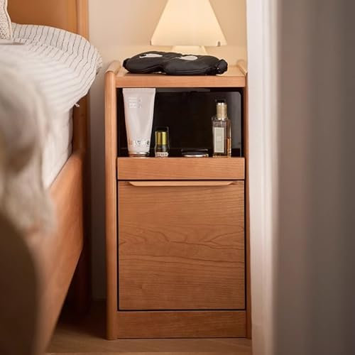 Mesilla De Noche De Madera Maciza De Cerezo Mesita De Noche 28 40 Cm Ancho Mesa Auxiliar Compacto Minimalista Y Práctico Mesa Cabeceira Multifuncional Duradero Para Dormitorios Y Espacios Pequeños(28x