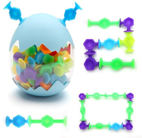 HENGBIRD 48 Pcs Jouets à Ventouses Silicone, Jeux Ventouse Bebe, Jouets de Bain pour Les Enfants de 3+ Ans, Sucker Toy, Jouets de Voyage Contre Le Stress pour Les Enfants