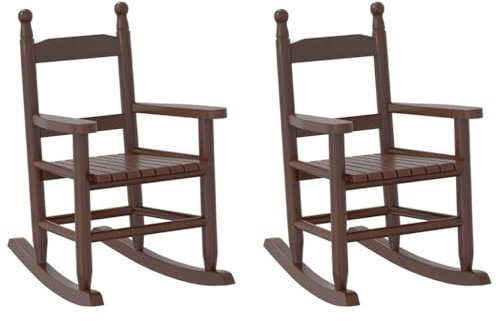 vidaXL Children's Wooden Rocking Chairs (2 pieces) - Brown Solid Poplar Wood, Indoor/Outdoor Use, Safety Design, 36x46.5x57 cm, Easy Maintenance, 110 kg Capacity, Ages 3-6 Years