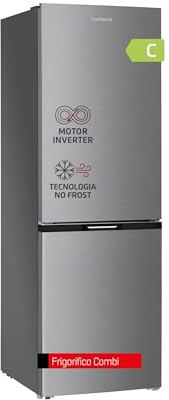 Corberó - Frigorífico Combi No Frost | CCH18584NFX | 327L | 67,2x60x185,5 | Luz LED | Crisper | Balcones Ajustables | Estantes de Cristal | Hueveras | Cubiteras | 39 Db | Inox