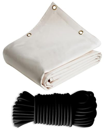 TECPLAST Pack Toile Pergola Blanc Crème 3x4 m + Sandow Noir 20m - Bâche Pergola prête à Poser LP640PR Garantie 8 Ans
