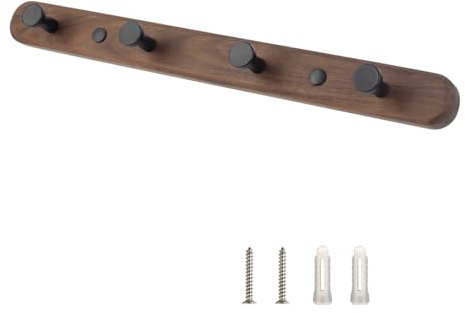HQTS Appendiabiti da parete in legno e nero, in lega di alluminio, 40 cm, porta cappotto, bagno con 4 ganci