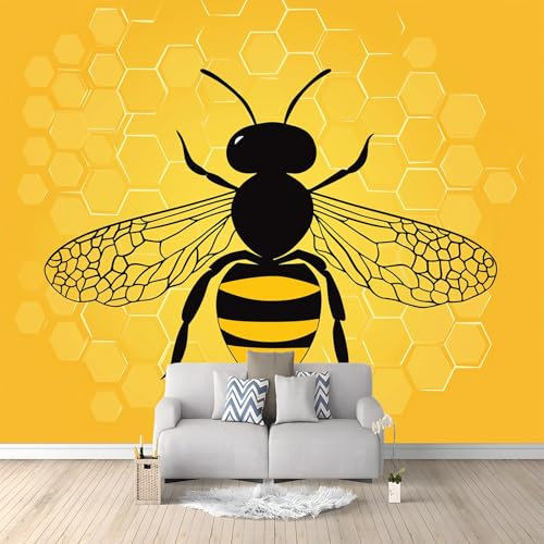 Fototapete Wabengeometrie Biene Gelb 200x140 cm 3D Vliestapete Wandbild, Mustertapete Moderne Wandtapete, Wohnzimmer Schlafzimmer Kinderzimmer Büro Flur Wanddeko