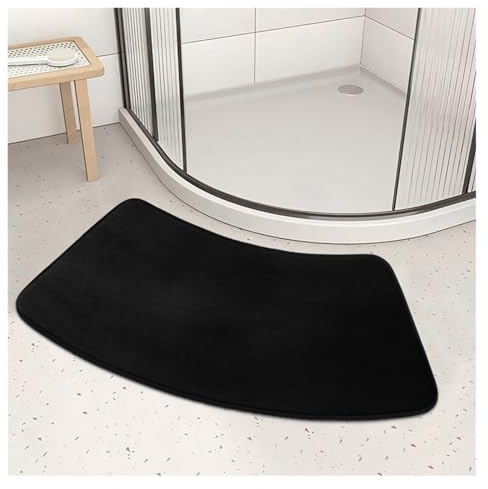 1pc Curved Bath Mat Bathroom Floor Mat Solid Soft Carpet Shower Rug Quick Dry Absorbent Foot Mat Toilet Curved(Black,35x95cm)