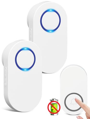 Timbres Inalámbrico sin Batería, Timbre de Puerta Impermeable, Timbre Inalámbricos para Casa, Oficinas, 300M de Alcance, LED Indicador, 4 Niveles de Volumen, 38 Melodías,1 Transmisor + 2 Receptores