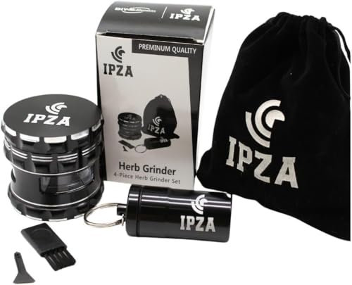 MariGrindr - Set di 4 macinaspezie in alluminio con coperchi magnetici, scomparto per polline e denti affilati – ideale per tabacco, erbe e spezie