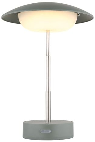 LED Tischleuchte Höhenverstellbar Tischlampe Touchdimmer Leseleuchte Akku Teleskoparm, grün, Edelstahl, 1W 40Lm warmweiß, DxH 18x13,5-26cm