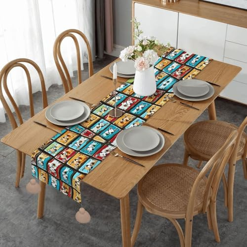 Runner da tavola con stampa di mattonelle di lama, per tavolo da pranzo, tavolo da biglietto, tavolino da caffè, matrimonio, fattoria