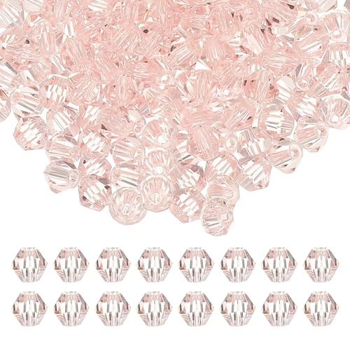 PATIKIL 4mm Bicone Crystal Beads, 400 Pcs Glass Faceted Bicone Beads Loose Spacer Bead for Jewelry Making Bracelet Necklace Earrings Wind Chimes Craft, Pink