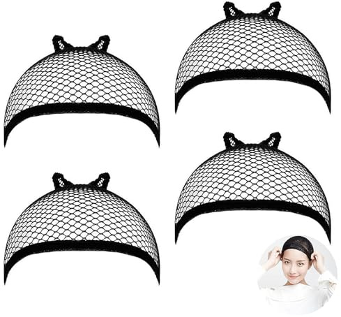 4 PCS Wig Caps for Women, Wig Caps to Hold Wig in Place, Hair Net for Wigs, Wig Nets for Women, Stretchy & Breathable, Breathable Wig Net Cap for Long Short Hair (Black)
