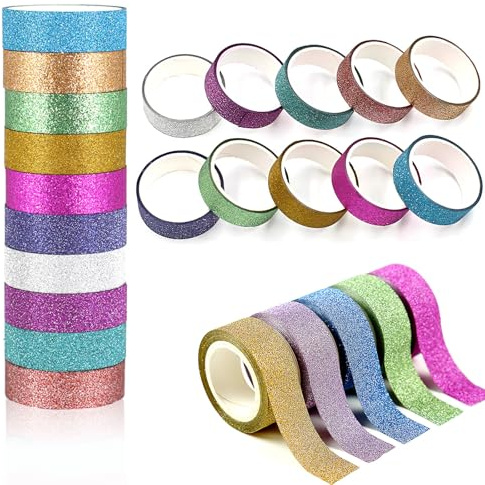 Washi Tape Set,10 Rollos Cinta Decorativa Washi 1.5cm * 3M Metálico Cinta Adhesiva de Colores Cinta Adhesiva Decorativa Masking Tape Brillante para Decorar,Scrapbooking(Aleatorio Color)
