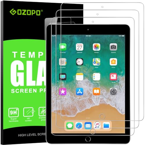 GOZOPO Pellicola Protettiva per iPad 9.7 (iPad 6a/5a Generazione,2018/2017) | iPad Air 1/ iPad Air 2/ iPad Pro 9.7 Pellicola in Vetro Temperato Antigraffio, 3 Pezzi