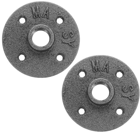 QUARKZMAN 2 Pack Brida De Piso Para Tubería Industrial, Accesorios De Tubería De Hierro, Brida Roscada De 1/2 Pulgada Para Proyectos DIY/Muebles/Decoración De Estantes Negro
