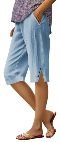 Black Shorts Women Summer Knee Length Beach Bermuda Shorts Ladies Loose Casual Drawstring Capri Pants Comfy Lounge Cropped Trousers with Pockets My Orders UK