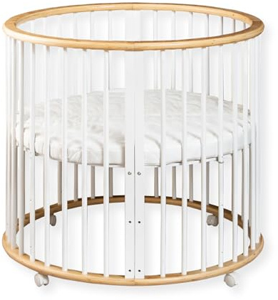 Buxibo – Babybox – Runde Spielkiste aus Holz – Laufstall – Inkl. Matratze – 91x91x85 cm – Natur