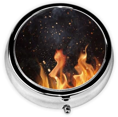 Flaming Charcoal Grill PatternMeta Pill Box 3 Compartment Medicine Case,Portable Organizer