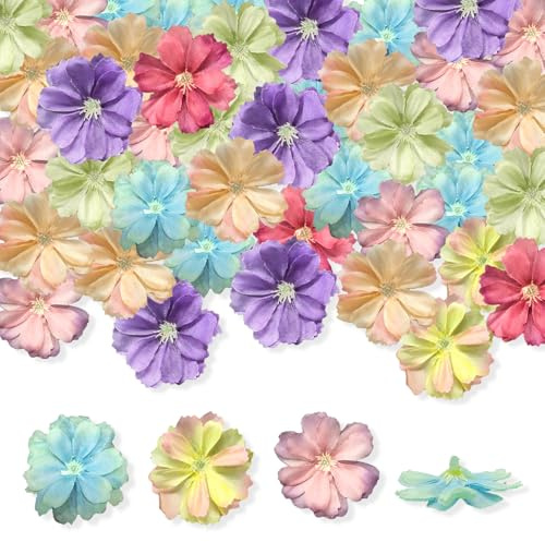 RUGBOL 100 Stück Bastelblumen, künstliche Blumenköpfe, Mehrfarbig, kleine Kunstblumen für DIY-Bastelarbeiten, Brauthaarspangen, Kränze, Hochzeitsfeiern, Tischdekorationen und andere Kunstobjekte