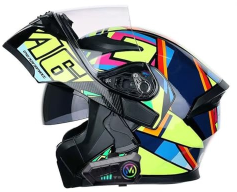 ZLHYQA Casque de Moto modulaire pour Adulte, Casque de Sport intégral à Double visière, antibuée et Rabattable, pour Motocross, BMX, VTT, Cruiser, Chopper, Course de Rue, homologué ECE