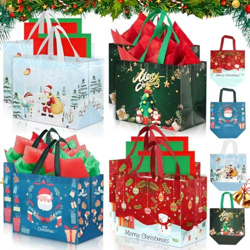 Weihnachtskorb 8 Geschenktüten Weihnachten XXL 32.5×25×17cm Non-Woven Tragetasche Christmas Basket Nikolaussack Groß Large Geschenktaschen Weihnachtstaschen Weihnachtstüten Wiederverwendbare