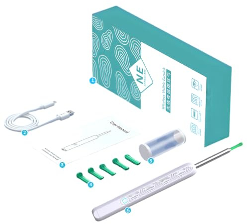 Tomedeks Pulitore per Orecchie WiFi 1080P, Otoscopio Auricolare Impermeabile IP67 con Fotocamera a 360°, Endoscopio endoscopio auricolare,per iPhone, Android, iPad, adulti