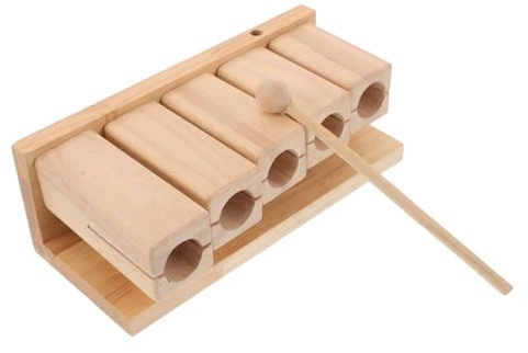 Schlagblock 5 Töne Musik für Kinder Schulbeginn Party | Pentatonische Tonleiter, Hammer und Schlägel Enthalten, Leichtes Khakifarbenes Holz, für Yoga und Vorschule