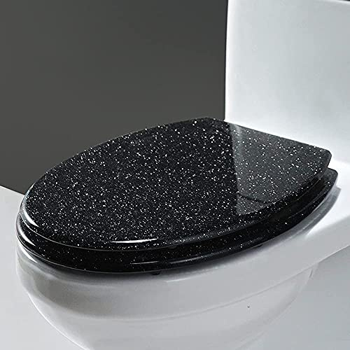 Glitter Toilet Seat Elongated Black - Soft Close Hinges, Non-Slip Seat Bumpers, Easy to Clean Sparkle Bathroom Décor