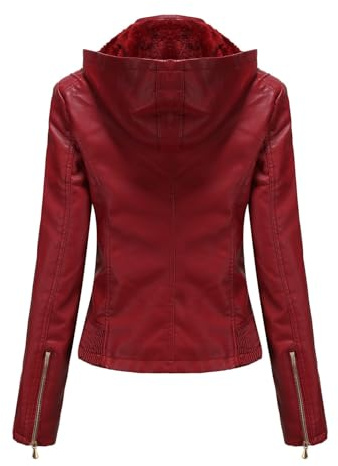 Chaqueta de forro polar de talla grande para mujer, abrigo cálido con borde para otoño e invierno, chaqueta de cuero con capucha desmontable para mujer, con cremallera, manga larga, forro de piel