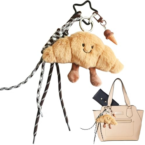 FrostyFlair Porte-clés Croissant, Charm de sac en peluche avec design de glace, Doux porte-clés pour sacs & clés, Porte-clés pour enfants esthétique
