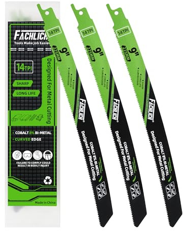 FACHLICH Metal Cutting Reciprocating Saw Blades 9 Inch 14TPI for Metal Steel Sabre Saw Blades 3 Pack