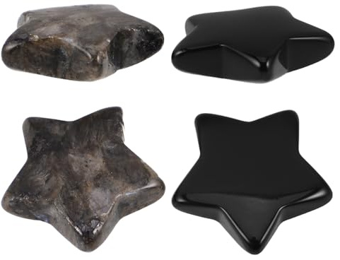 VALICLUD Polierte Kleiner Obsidian Sternsteine 30mm Natürliche Schwarze Kristall Dekosteine für Heim und Halloween Dekoration 4 Stück