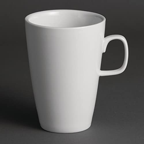 Olympia Porcelain Latte Mugs 400ml 14oz 130x95mm White, Pack of 12 | Fully vitrified for heat and shock resistance with rolled edges to resist chipping. Oven, dishwasher and freezer safe.