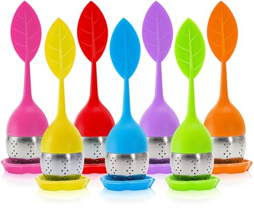 Bekith 7 Pack Silicone Tea Infuser, Cute Loose Leaf Tea Steeper, Fine Mesh Tea Strainer with Drip Tray, Stainless Steel Tea Filter Ball Tea Diffuser Steeper for Cup Mug
