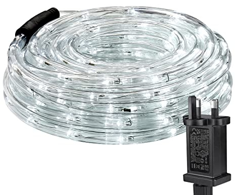Lepro Outdoor Rope Lights Mains Powered, Connectable, 10m/33ft 240 LED Outdoor Garden Lights Plug in, Bright Cool White, Waterproof 10mm Thick Rope Lighting for Garden, Patio, Tree, Pathway, Christmas