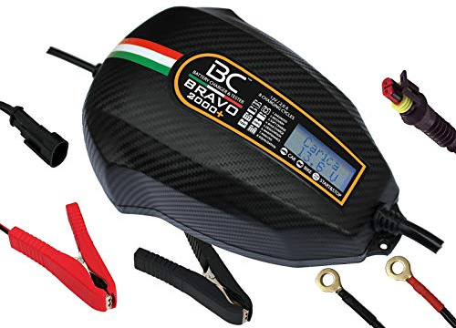 BC Battery Controller BC BRAVO 2000+, Cargador de baterías y Mantenedor Digital/LCD, Comprobador de Batería y Alternador para todas las Baterías de Coche y Moto 12V de Plomo-Ácido, 2 Amp