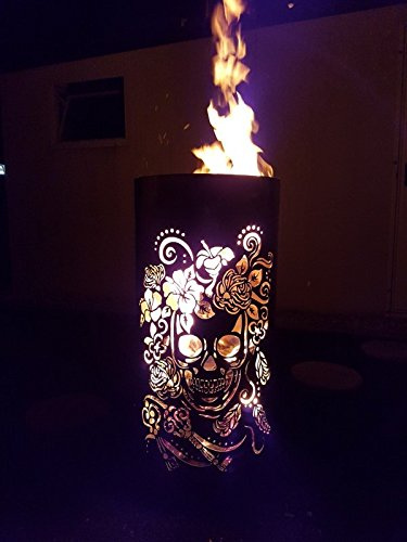 TiKo-Design® Feuertonne Feuerkorb mit Skull & Flowers Motiv