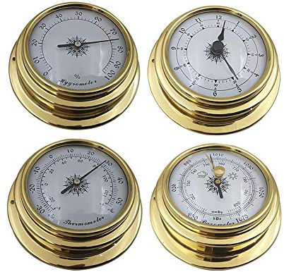 Txyfyp Weather Stazione Set 4pcs Termometro Igrometro 98mm da Parete Barca Misuratore Strumento Marino Barometro Orologio Portatile Kit Accessori Accurato Mini