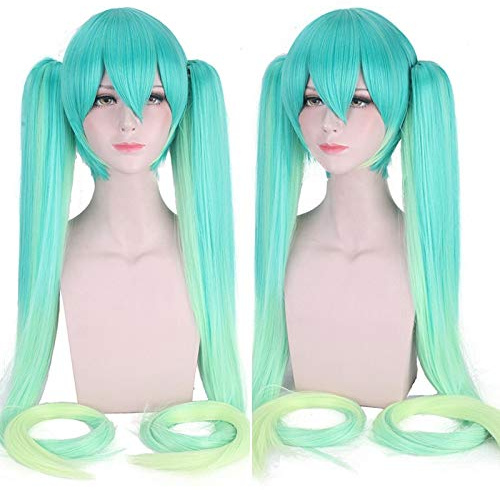 Cosplay Kostüm Vocaloid Hatsune Miku Racing Cosplay Perücke Lange gerade Zöpfe Grünes Kunsthaar für Party Halloween Perücken CY120-25