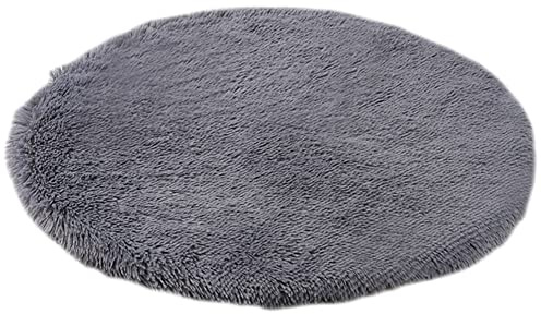 GUOCU Kunstpelz Shaggy Flauschig Hundematte Haustiermatte Super Weiches Hundebett Waschbar rutschfest Einfarbig Haustierbett für Hunde Und Katzen Runde Katzenbett Plüsches Bett,Grau,80cm
