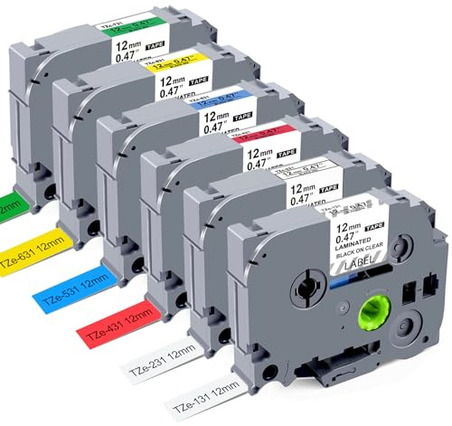 Schriftbänder für Brother P-touch Bänder 12mm Kompatibel mit Brother Beschriftungsgerät Bänder TZe-231 TZe-131 TZe-431 TZe-531 TZe-631 TZe-731 für Brother TZe 12mm Ptouch PT1000 H107 H100lb H105 1010