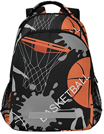 Ryggsäck blomma barn skolväska laptop ryggsäckar ledig dagväska lätt skolväska med justerbara spännen, Basketboll svart, Ryggsäckar för dagsutflykt