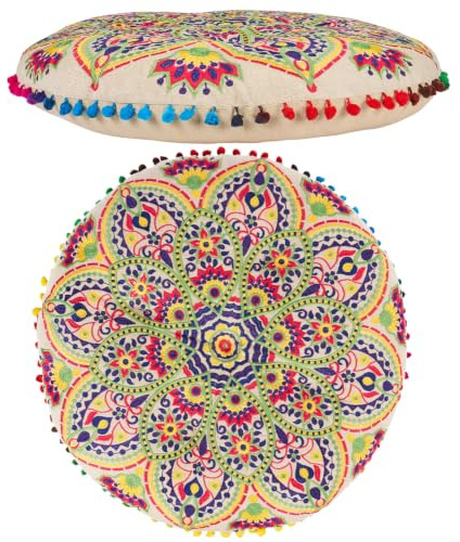 Boho Bodenkissen Hakika handgefertigt aus Baumwolle in Beige 55 cm