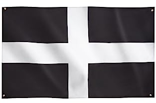 Runesol Cornwall Bandera, 91x152cm, 3ft x 5ft, Bandera De Cornualles, 4 Ojales, Ojal En Cada Esquina, Bandera De St Piran, Bandera De St Ives, Banderas Premium, Interior, Exterior, Colores Vivos