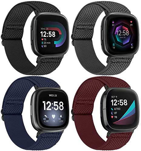 TumpCez Elastisches Nylon Armband Kompatibel mit Fitbit Versa 4/Fitbit Sense 2/Fitbit Versa 3/Fitbit Sense, Verstellbar Dehnbar Solo Loop Weiches Uhrenarmband Sport Ersatzarmband für Damen Herren