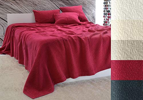 Wohnen & Accessoires GmbH & Co. KG Edle Tagesdecke Estoril Bettüberwurf 100% Baumwolle 180x260 bis 260x300cm - Überwurf Sofa Couch -Paisley Muster - versch. Farben oder Kissen (Rot, 240 x 260 cm)