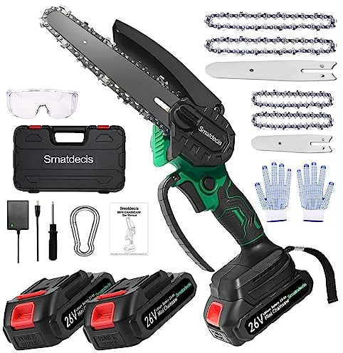 Smatdecis Mini Kettensäge mit Akku 4 &6 Zoll,Akku Kettensäge 4000 mAh,Bürstenloser Elektro Kettensäge mit Ersatzkette *4 und Sicherheitsschloss,Handkettensäge für Garten,Baum und Haushalt