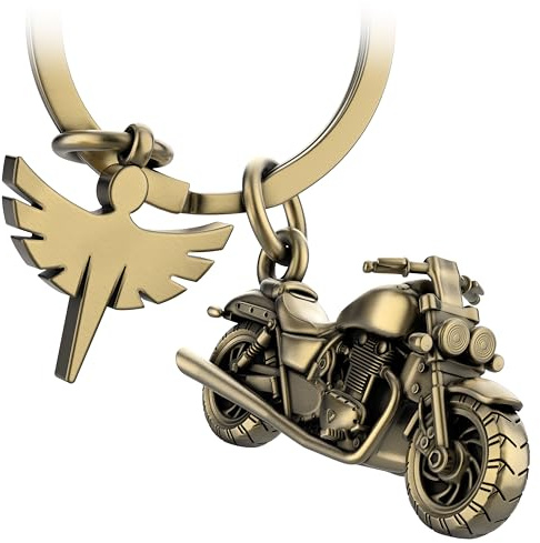 FABACH Motorrad Schlüsselanhänger mit Schutzengel - Geschenk Engel Schlüsselanhänger für Motorradfahrer - Geschenke Motorrad Schlüsselanhänger Glücksbringer Fahr vorsichtig