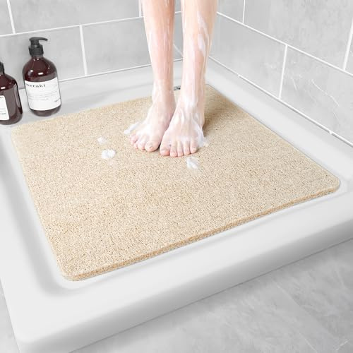 Hargiis Non Slip Shower Mat, Anti Slip Bath Mat, Quick Drying Bath Tub Mats, Foot Scrubber Mat, Anti Slip Mat for Tub, Floor, Bathroom, Home, Kitchen, Hotel (Beige 24”x24”)