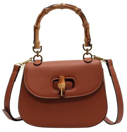 Women's Leather Tote Handbags,Bamboo Shaped Top Handle Satchel Crossbody Bag Vintage Shoulder Bag (Brown)
